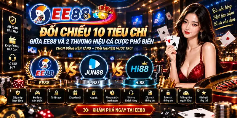 Đối chiếu 10 tiêu chí giữa EE88 và 2 thương hiệu cá cược phổ biến